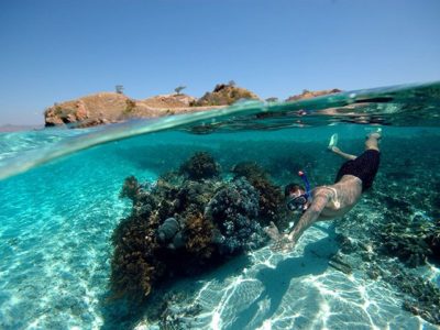 Un sub fa immersione nel mare dell'Indonesia